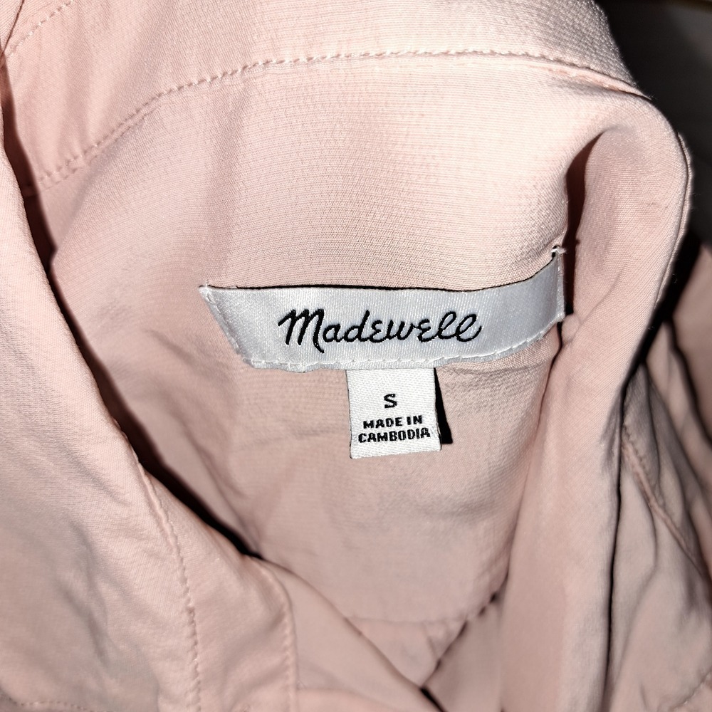 Madewell Womens Long Sleeve Hidden Button Placket Blouse Peach High-Low Hem Top